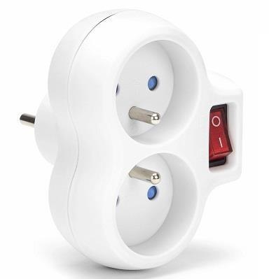 Rozgałęźnik sieciowy MONTIS MT148-WH podwójny z wyłącznikiem biały