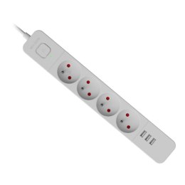 Listwa zasilająca Defender SFS 133 1,5 m, 4 gniazda, 3x USB biała