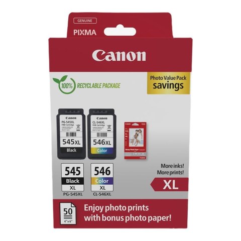 Zestaw tuszy Canon PG-545XL Black 15ml 400 str./CL-546XL Color 13ml 300 str. + papier fotograficzny glossy 50 arkuszy (8286B011)