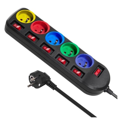 Listwa zasilająca przedłużacz Maclean MCE204M 5 gniazd z włącznikami czarna 1,5m 2300W multicolor