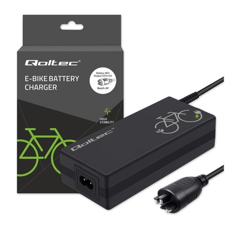 Ładowarka Qoltec do roweru elektrycznego 36V | 42V | 2A | wtyczka Bosch 3Pin +kabel zasilający