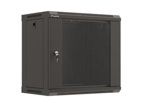 Szafa instalacyjna Rack wisząca 19" 9U 540x350 czarna Drzwi przeszklone Lanberg (flat pack)