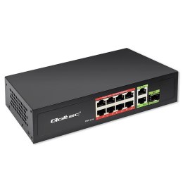 Switch niezarządzalny Qoltec przełącznik sieciowy FAST Ethernet 8x RJ45 PoE 2x RJ45 Uplink 1x SFP | 120W | 1000 Mb/s