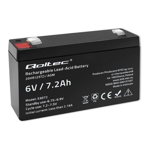 Akumulator AGM Qoltec 6V | 7.2Ah