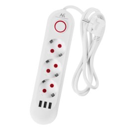 Listwa zasilająca Maclean MCE394 W, przedłużacz 3gniazda + 3xUSB, 110-240V AC 50/60Hz, 2.1A max 2500W, 1,5m, biała