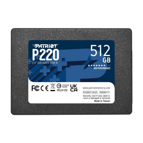 Dysk SSD Patriot P220 512GB 2.5" SATA3 (550/500 MB/s) 7mm