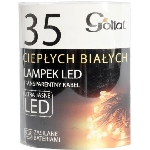 Lampki Choinkowe LED 35 Sztuk, Ciepły Biały, Zasilane Bateriami 2xAA (Baterie Nie Załączone) - Do Użytku Wewnętrznego