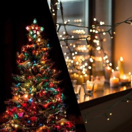 Łezki Choinkowe na Druciku 100 LED Multikolor, Zasilane Bateriami, Energooszczędne