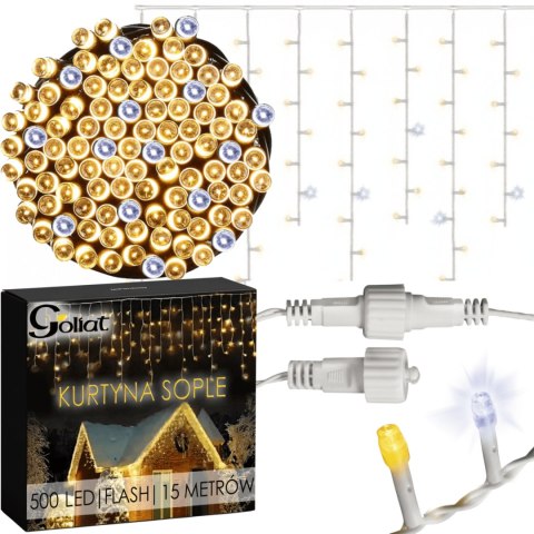 SOPLE 500 LED KURTYNA LAMPKI ZEWNĘTRZNE IP44 BIAŁE CIEPŁE +FLASH ZIMNY BIAŁY 15 M