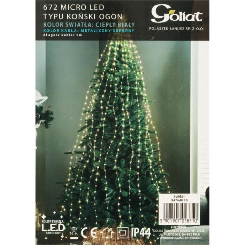 Świąteczne Lampki Zewnętrzne Koński Ogon - 672 Micro LED, Kolor Ciepły Biały, Długość 5m, Zasilanie Sieciowe