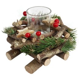 Dekoracja świąteczna stroik na świeczkę z jarzębiną 16 cm
