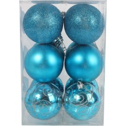 Komplet 12 Plastikowych Bombek Choinkowych 8cm - Kolor Turkusowy
