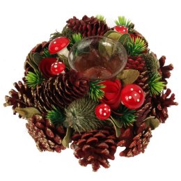 Świecznik-Wianek z Naturalnymi Szyszkami i Drewnem 28 cm ze Szklanym Pojemnikiem na Świeczkę