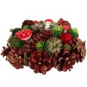 Świecznik-Wianek z Naturalnymi Szyszkami i Drewnem 28 cm ze Szklanym Pojemnikiem na Świeczkę