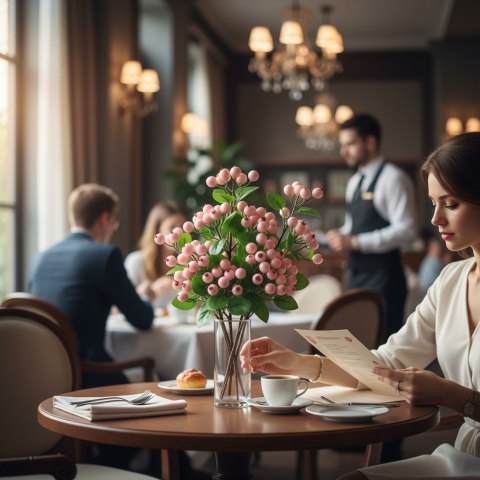 GAŁĄZKA Z JARZĘBINĄ RÓŻOWE KULKI 34 CM