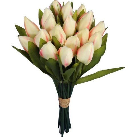 Sztuczny Bukiet 18 Białych Tulipanów - Dekoracja Wyglądająca jak Żywe Kwiaty, Wysokość 33 cm