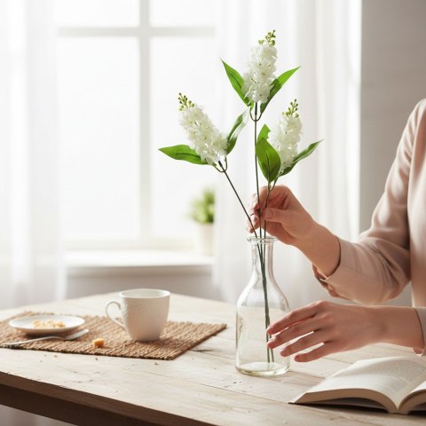 BEZ GAŁĄZKA 3 KWIATÓW SZTUCZNYCH do wazonu 70 cm biały