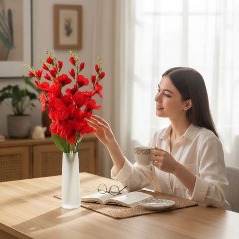 BUKIET 5 GAŁĄZEK MIECZYKÓW czerwona GLADIOLA 67 cm