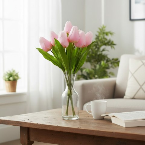BUKIET 9 TULIPANÓW 44 CM KOLOR RÓŻOWO-ŻÓŁTY