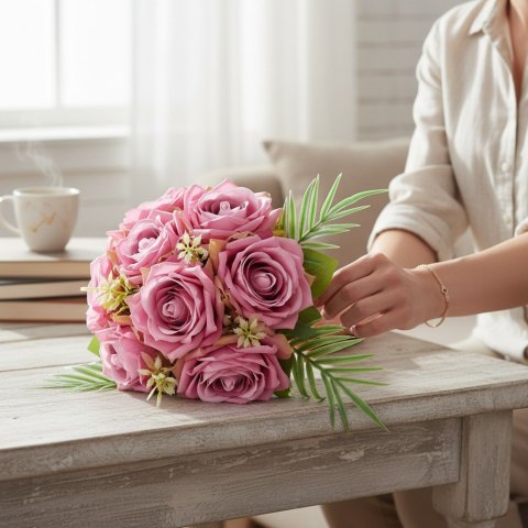 ELEGANCKI BUKIET 10 RÓŻ DO WAZONU 30 CM RÓŻOWY