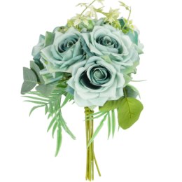 ELEGANCKI BUKIET 10 RÓŻ DO WAZONU 30 CM TURKUSOWY