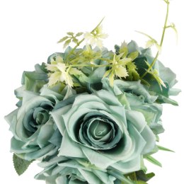 ELEGANCKI BUKIET 10 RÓŻ DO WAZONU 30 CM TURKUSOWY