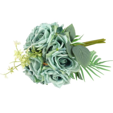 ELEGANCKI BUKIET 10 RÓŻ DO WAZONU 30 CM TURKUSOWY