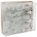 Komplet 3 Srebrnych Ptaków z Brokatem na Klamrach, 16 cm