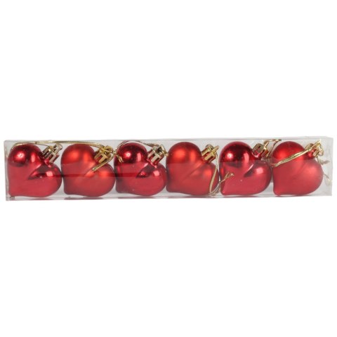 Komplet 6 bombek plastikowych SERCA 4.5 cm CZERWONE