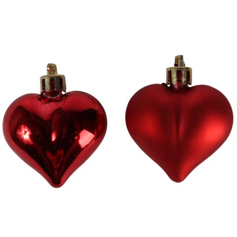 Komplet 6 bombek plastikowych SERCA 4.5 cm CZERWONE