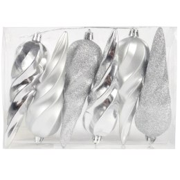 Komplet 6 bombek plastikowych SOPLE 14 cm SREBRNE