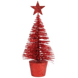 Choinka brokatowa dekoracja z gwiazdą w doniczce 15x7 cm czerwona