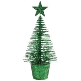 Choinka brokatowa dekoracja z gwiazdą w doniczce 15x7 cm zielona
