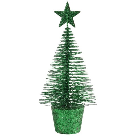 Choinka brokatowa dekoracja z gwiazdą w doniczce 15x7 cm zielona