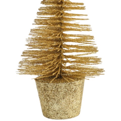 Choinka brokatowa dekoracja z gwiazdą w doniczce 15x7 cm złota