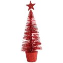 Choinka brokatowa dekoracja z gwiazdą w doniczce 18x7 cm czerwona