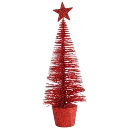 Choinka brokatowa dekoracja z gwiazdą w doniczce 18x7 cm czerwona