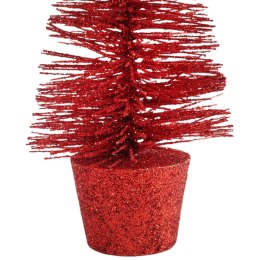 Choinka brokatowa dekoracja z gwiazdą w doniczce 18x7 cm czerwona