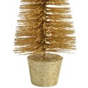 Choinka brokatowa dekoracja z gwiazdą w doniczce 18x7 cm złota