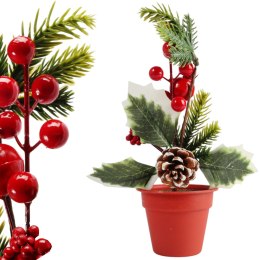 Dekoracja Bożonarodzeniowa z Szyszką i Jarzębiną w Doniczce 23 cm