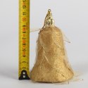Dekorowana bombka w kształcie dzwonka z brokatowymi płatkami materiału 12 cm złota