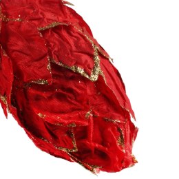 Dekorowana bombka w kształcie szyszki z brokatowymi płatkami materiału 15 cm czerwona