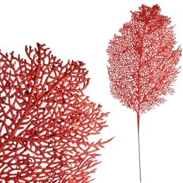 GAŁĄZKA OZDOBNA AŻUROWY, BROKATOWY LIŚĆ 78 CM kolor czerwony