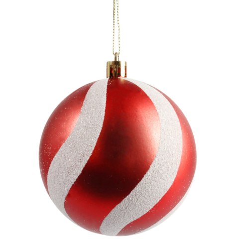 Komplet 6 Eleganckich Bombek Świątecznych Plastikowe Odpornych na Zniszczenia 8 cm biało-czerwone