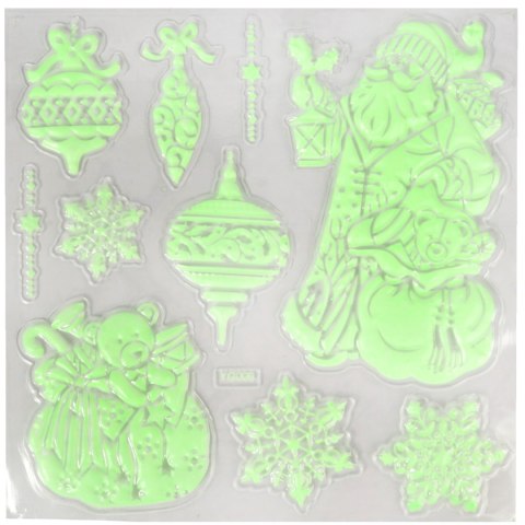 Fluorescencyjne Naklejki na Okno z Motywem Mikołaja i bąbek Świecące Nocą - 40×30 cm