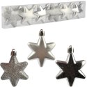 KOMPLET 6 BOMBEK PLASTIKOWYCH- GWIAZDKI 5.5 cm KOLOR SREBRNY