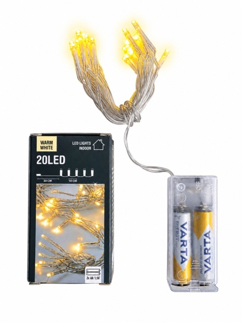 Lampki LED choinkowe 20 diod ciepła biała 2,1 m na baterie AA dekoracyjne