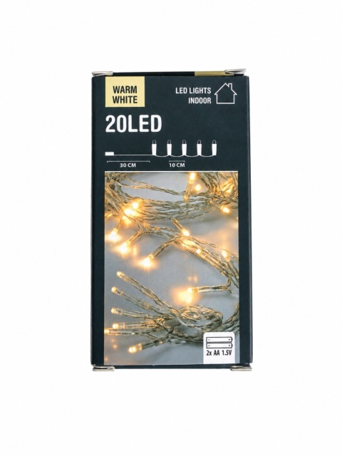 Lampki LED choinkowe 20 diod ciepła biała 2,1 m na baterie AA dekoracyjne