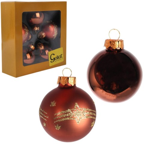 Brązowe Bombki Szklane z Brokatowym Dekorem - Komplet 5 szt. 6 cm