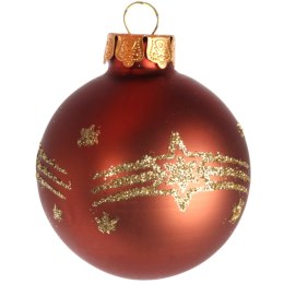 Brązowe Bombki Szklane z Brokatowym Dekorem - Komplet 5 szt. 6 cm